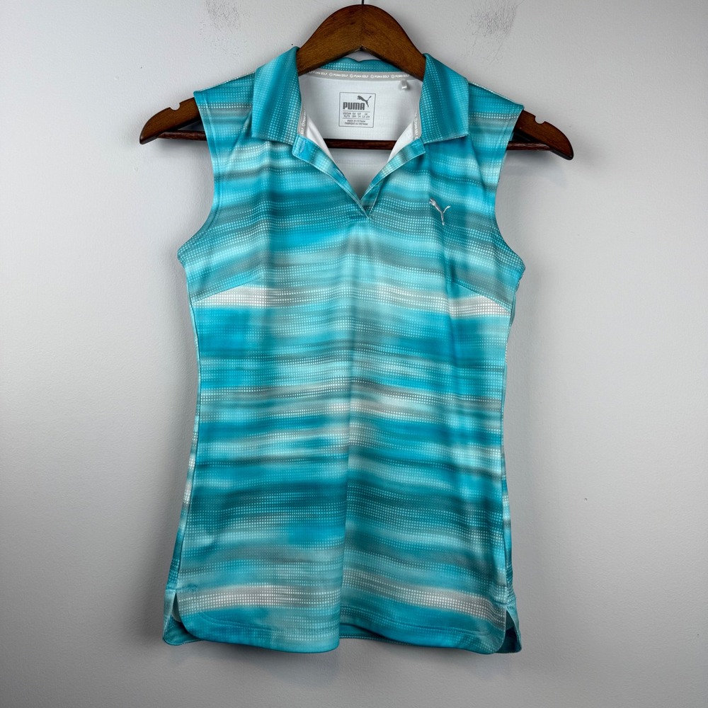 Puma Golf Sleeveless Polo Women XL/TG Turquoise Ombre Stripe Athletic Tennis